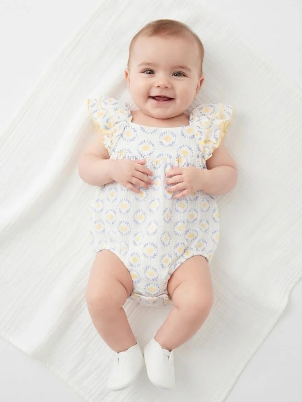 Carter's Yellow and White Floral Ruffle Baby Girl Bubble Romper